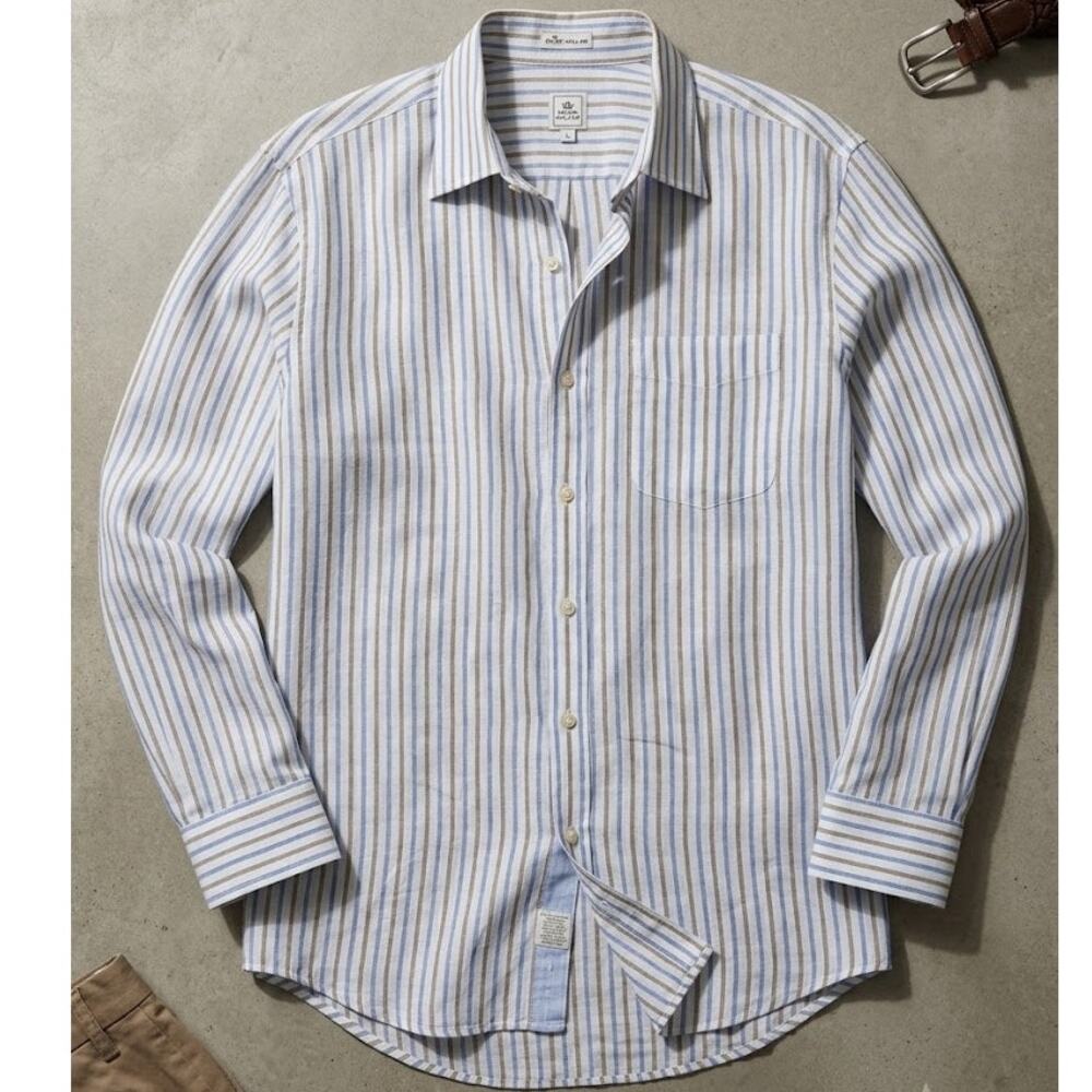 Peter Millar Mens Large 100% Linen Button Down Shirt Blue Resort Old Money
